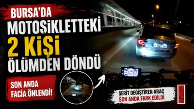 Bursa’da sollama yapmak isteyen motosikletlinin, sinyal vermeden şerit değiştiren otomobile