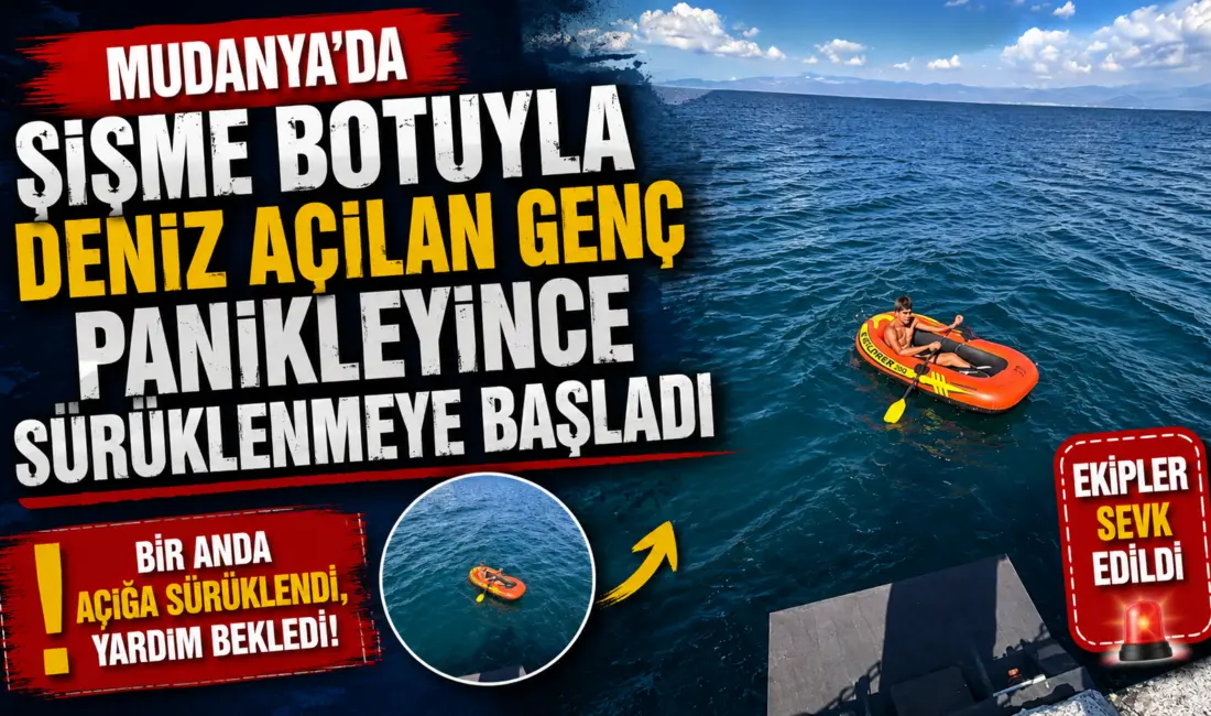 Mudanya’da şişme botuyla denizde açılınca panikleyen genç sürüklenmeye başladı.İskele görevlisinin