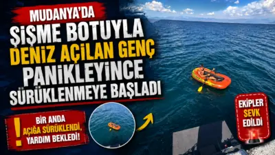 Mudanya’da şişme botuyla denizde açılınca panikleyen genç sürüklenmeye başladı.İskele görevlisinin