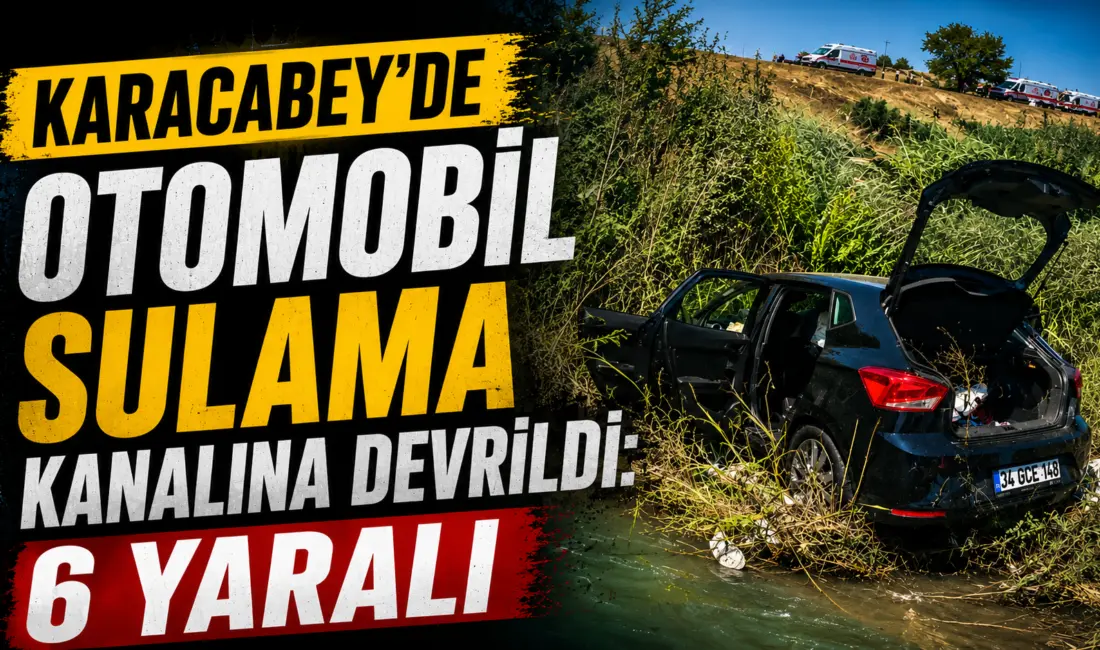 Bursa’nın Karacabey ilçesinde kontrolden çıkarak sulama kanalına düşen otomobildeki 6
