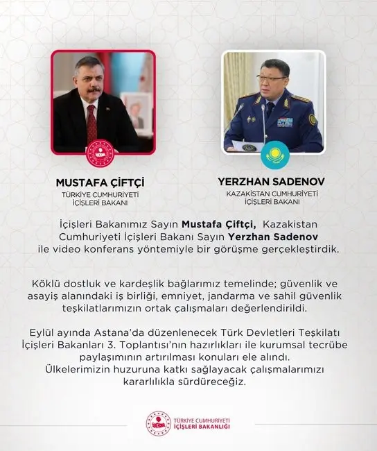 İçişleri Bakanı Mustafa Çiftçi, Kazakistan İçişleri Bakanı Yerzhan Sadenov ile