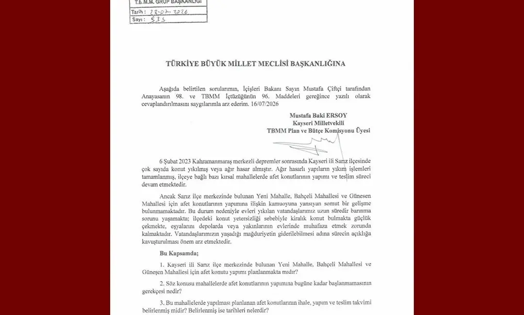 Milliyetçi Hareket Partisi (MHP) Kayseri Milletvekili Baki Ersoy, 6 Şubat