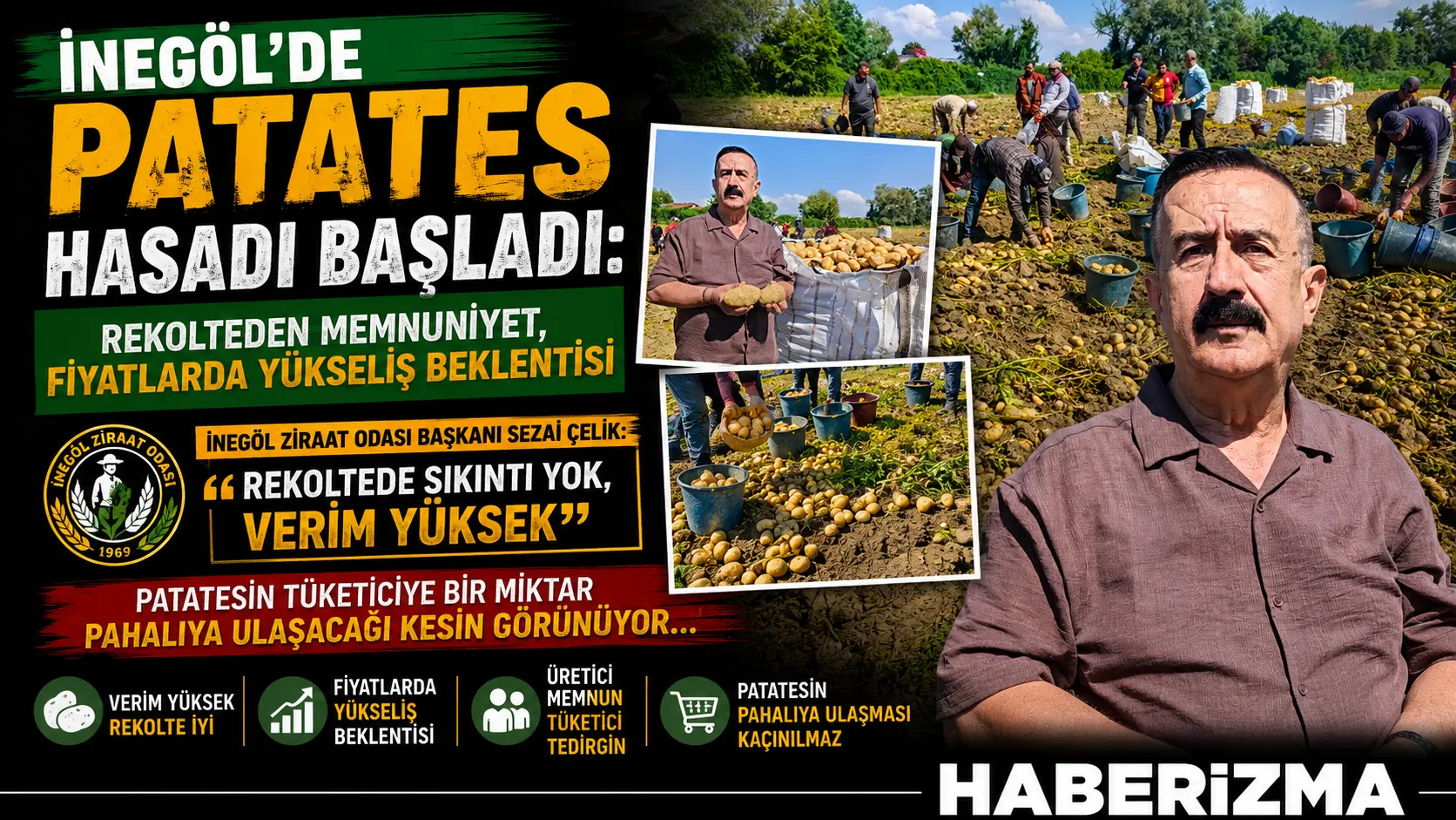 İnegöl’de yazlık patates hasadı devam ederken, İnegöl Ziraat Odası Başkanı