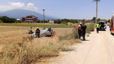 Bursa’nın İnegöl ilçesinde meydana gelen trafik kazasında takla atarak buğday