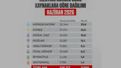 Türkiye'nin elektrik kurulu gücü 2026 Haziran ayı itibarıyla 126 bin