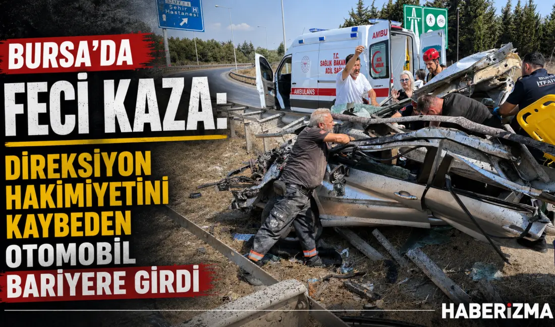 Bursa’da sürücüsünün kontrolünden çıkan otomobil bariyere ok gibi girdi. Yaşanan