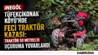 Bursa’nın İnegöl ilçesinde ormanlık alanda kontrolden çıkan traktör, yaklaşık 50