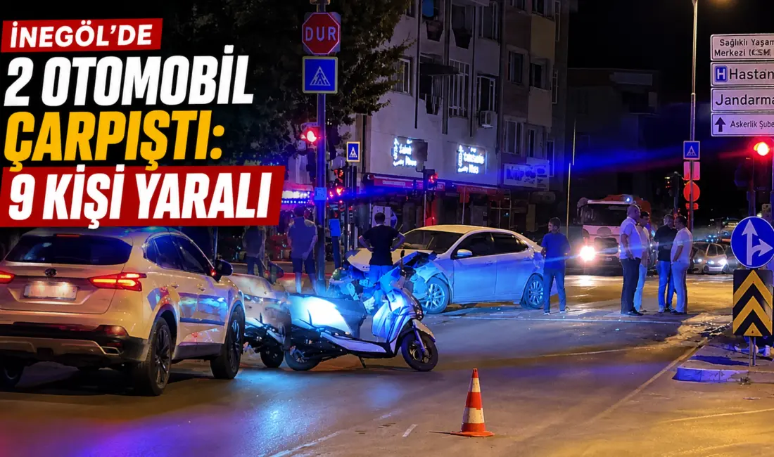 Bursa’nın İnegöl ilçesinde meydana gelen kazada 2 otomobil çarpıştı: 9