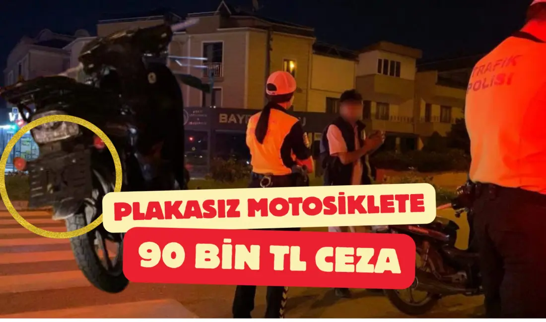 İnegöl’de trafik ekiplerinin durdurduğu plakasız motosikletin sürücüsüne, çeşitli ihlaller nedeniyle