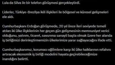 Cumhurbaşkanı Recep Tayyip Erdoğan, Brezilya Devlet Başkanı Lula da Silva