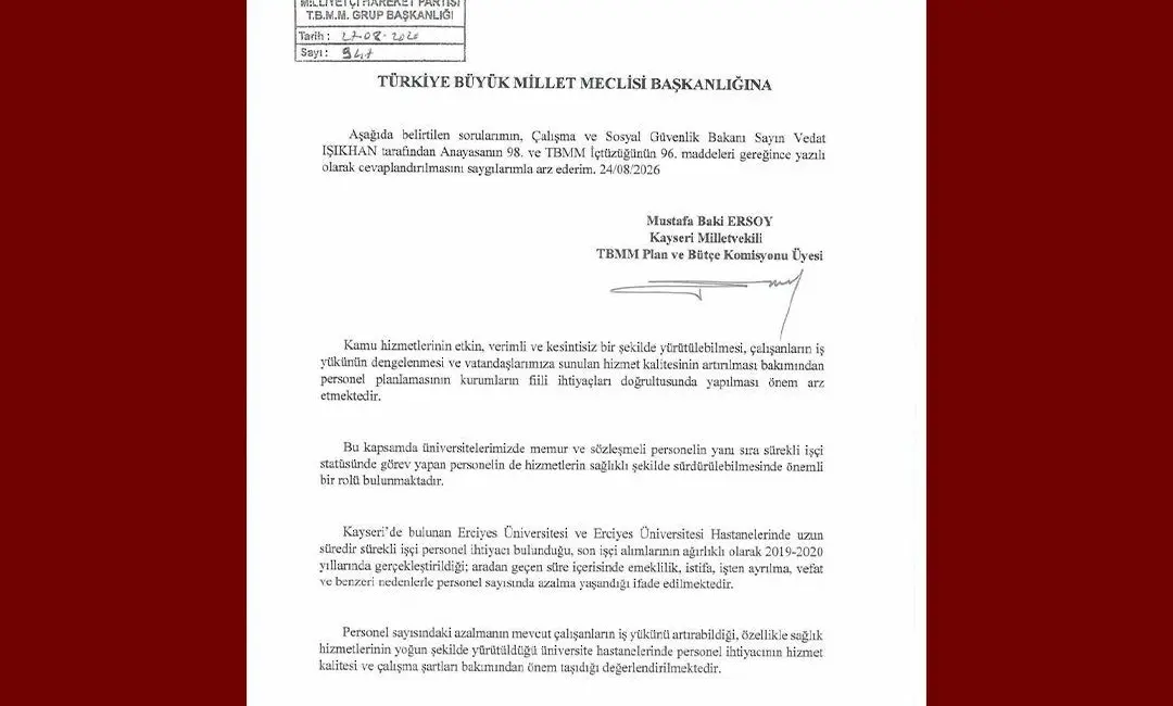 Milliyetçi Hareket Partisi (MHP) Kayseri Milletvekili Baki Ersoy; Erciyes Üniversitesi