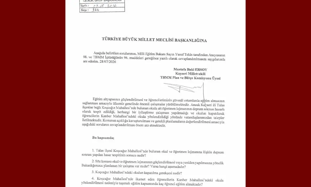 Milliyetçi Hareket Partisi (MHP) Kayseri Milletvekili Baki Ersoy; Talas ilçesi