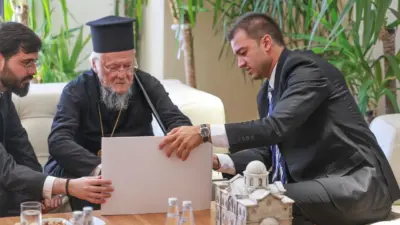 Fener Rum Patriği Bartholomeos, Bodrum Belediye Başkanı Tamer Mandalinci’yi makamında