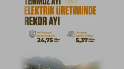 Türkiye'de Temmuz ayında güneş ve yerli kaynaklardan elektrik üretiminde tüm