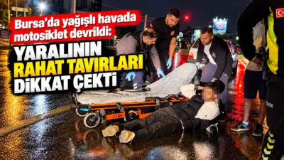 Bursa’da yağış nedeniyle kayganlaşan yolda kontrolden çıkan motosiklet devrildi. Kazada
