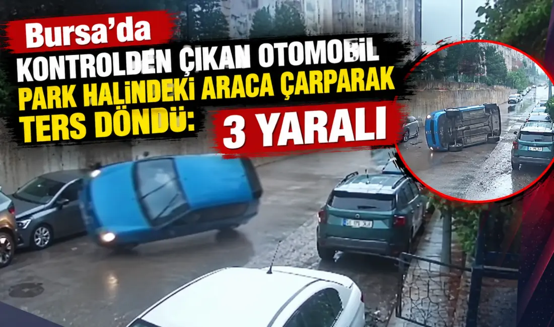 Bursa’da seyir halindeyken sürücüsünün direksiyon hakimiyetini kaybettiği otomobil, park halindeki