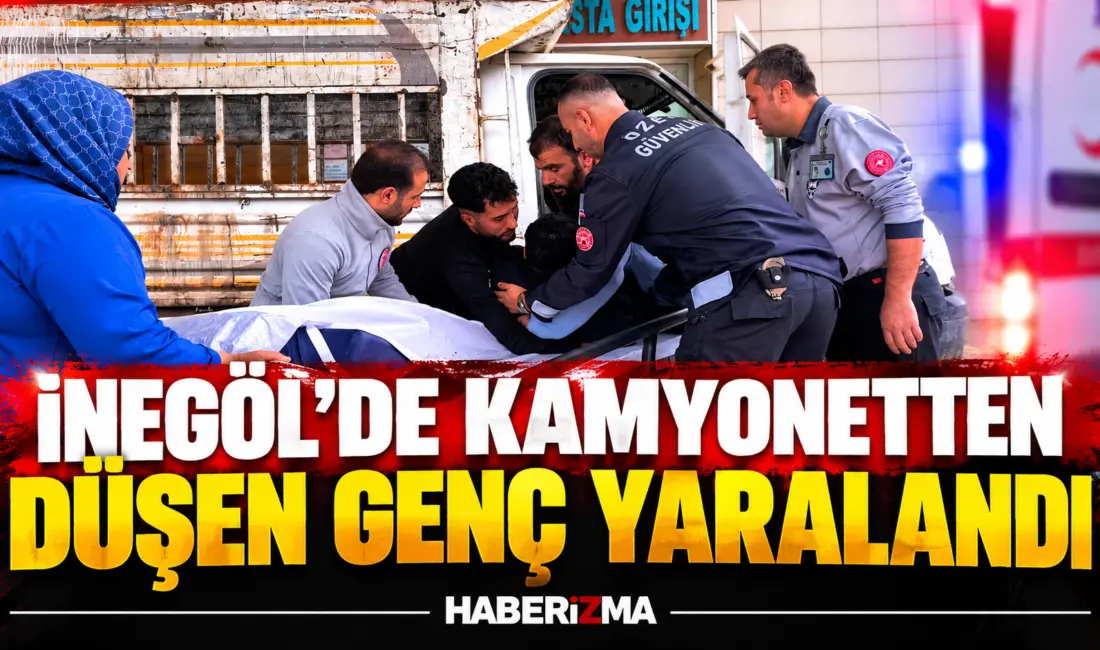 Bursa’nın İnegöl ilçesinde kamyonetin üzerinden yaklaşık 2 metre yükseklikten düşen