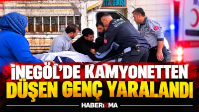 Bursa’nın İnegöl ilçesinde kamyonetin üzerinden yaklaşık 2 metre yükseklikten düşen