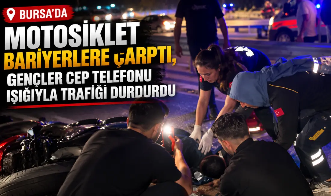 Bursa’da motosiklet sürücüsü, yeni düzenleme yapılan yolda bariyerlere çarparak yaralandı.