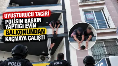Hatay’da polis ekiplerinin bir eve gerçekleştirdikleri operasyonda balkondan kaçmaya çalışan