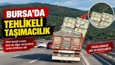 Bursa’da bir tırın dorsesinde taşınan yükün güvenli şekilde sabitlenmemesi, trafikte