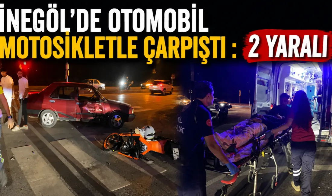 Bursa’nın İnegöl ilçesinde otomobil ile motosikletin çarpışması sonucu meydana gelen