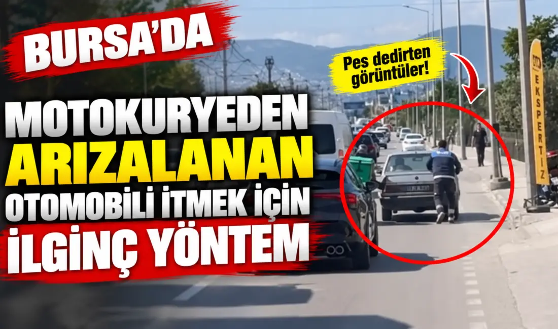 Bursa’da seyir halindeyken arızalanan otomobilin yardımına çevredeki vatandaşlar ve bir
