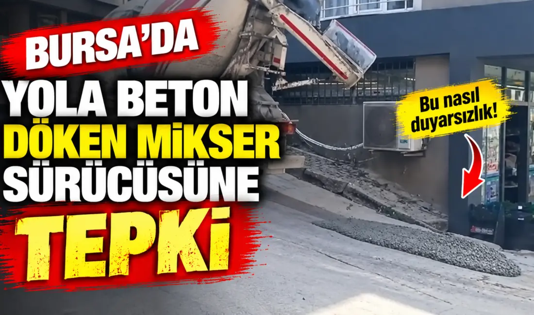 Bursa’da seyir halindeki beton mikserinden yola beton döküldüğü anlar cep
