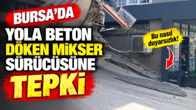 Bursa’da seyir halindeki beton mikserinden yola beton döküldüğü anlar cep