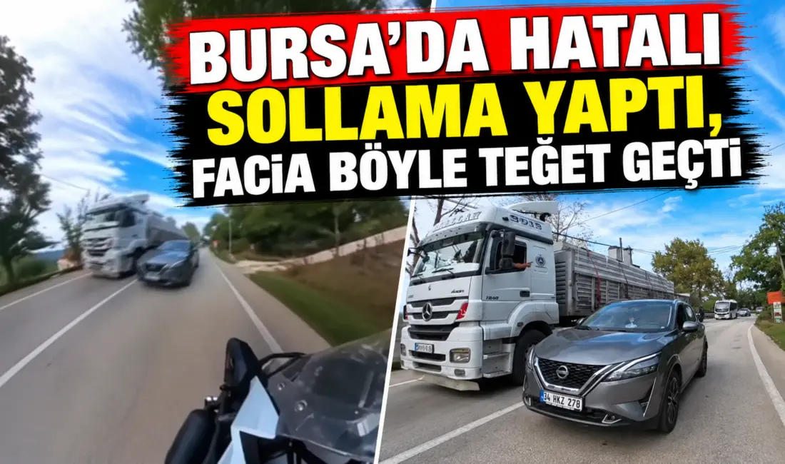 Bursa’da sollama yapılmasının yasak olduğu yolda tırı sollamaya çalışan otomobil,