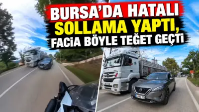 Bursa’da sollama yapılmasının yasak olduğu yolda tırı sollamaya çalışan otomobil,