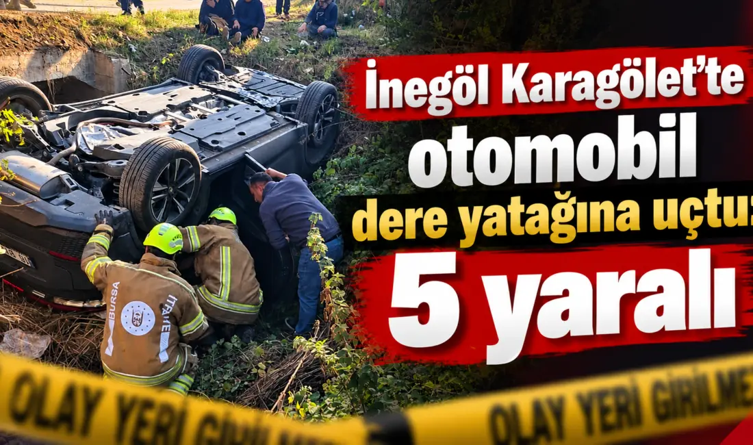 Bursa’nın İnegöl ilçesinde kontrolden çıkan otomobilin dere yatağına yuvarlandığı kazada