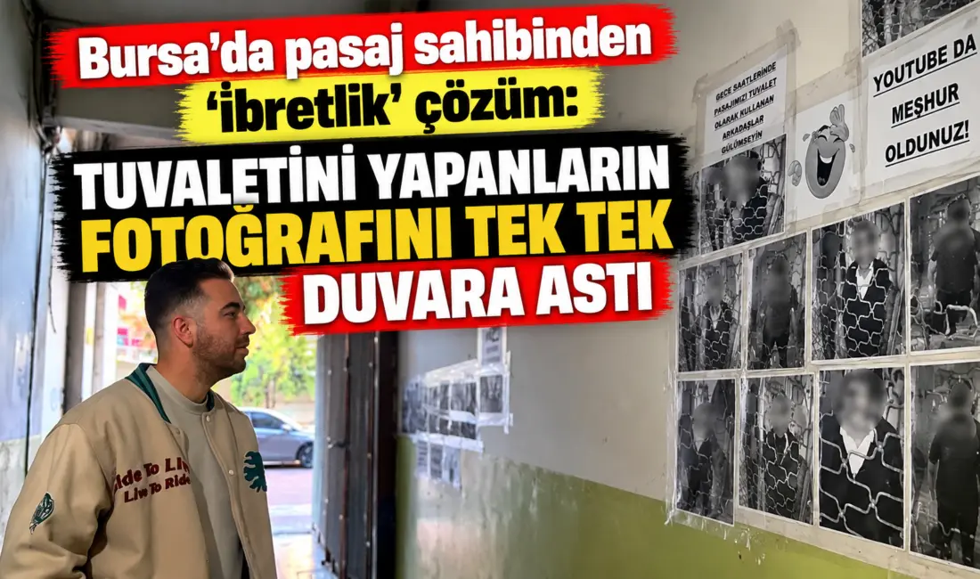 Bursa’nın Osmangazi ilçesinde bir pasajın kepenkleri önünü gece saatlerinde tuvalet
