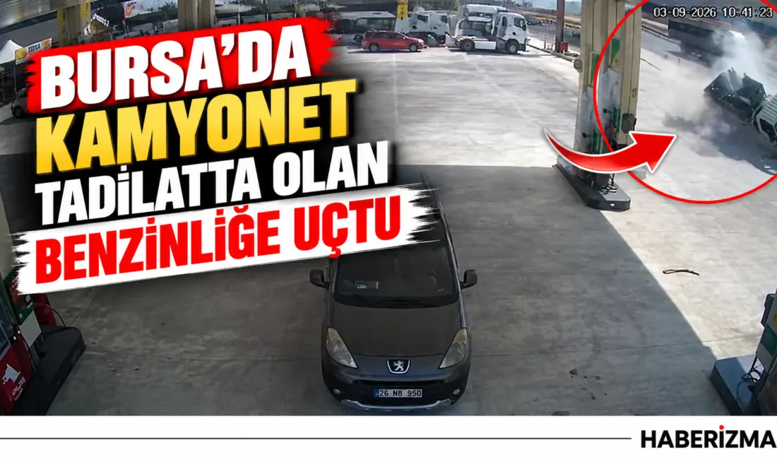 Bursa’da kontrolden çıkan kamyonet, tadilatta olan akaryakıt istasyonuna uçtu. Kazada