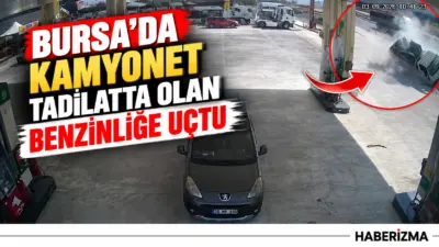 Bursa’da kontrolden çıkan kamyonet, tadilatta olan akaryakıt istasyonuna uçtu. Kazada