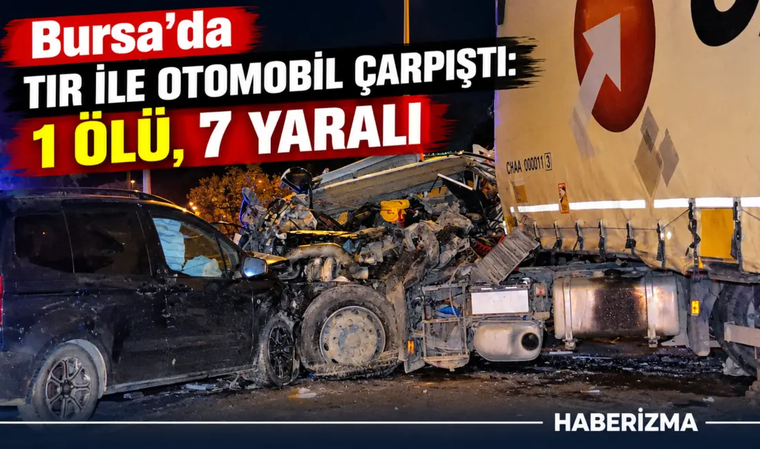 Bursa’nın Orhangazi ilçesinde Gebze-Orhangazi-İzmir Otoyolu üzerinde tır ile otomobilin çarpışması