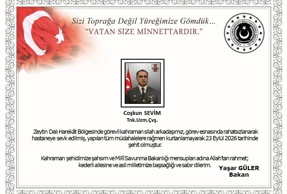 Milli Savunma Bakanı Yaşar Güler, Zeytin Dalı Harekat Bölgesi’ndeki görevi