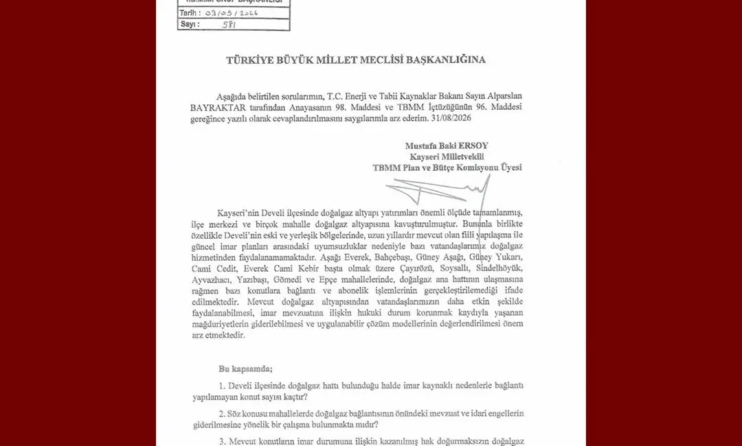 Milliyetçi Hareket Partisi (MHP) Kayseri Milletvekili Baki Ersoy, Develi’de doğalgaz