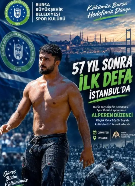 Bursa Büyükşehir Belediyespor güreşçisi Alperen Düzenci, yağlı güreşte 57 yıl
