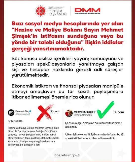 Dezenformasyonla Mücadele Merkezi (DMM), “Hazine ve Maliye Bakanı Mehmet Şimşek’in