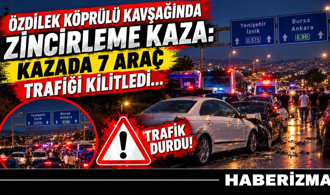 ​İnegöl’de akşam saatlerinde meydana gelen zincirleme trafik kazasında 7 araçta
