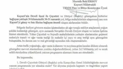 Milliyetçi Hareket Partisi Kayseri Milletvekili Baki Ersoy; Develi-Çayırözü-Dörtyol yolunda ulaşım