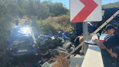 Bursa’nın İznik ilçesinde virajı alamayan kamyon, yol kenarında park halinde