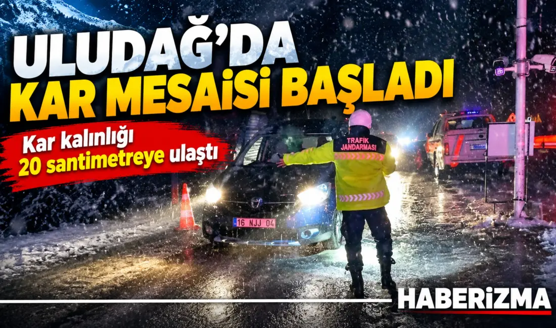 Bursa’da Uludağ’da etkili olan kar yağışıyla birlikte kar kalınlığı 20