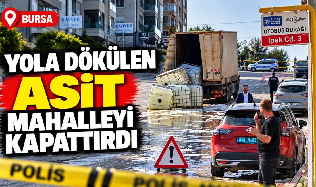 Bursa’da kimyasal madde taşıyan aracın dorsesindeki 4 varilin yola devrilmesiyle