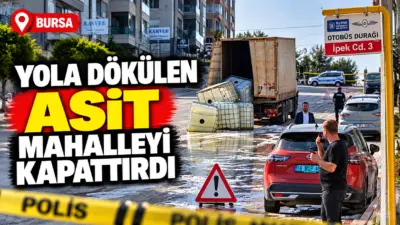 Bursa’da kimyasal madde taşıyan aracın dorsesindeki 4 varilin yola devrilmesiyle