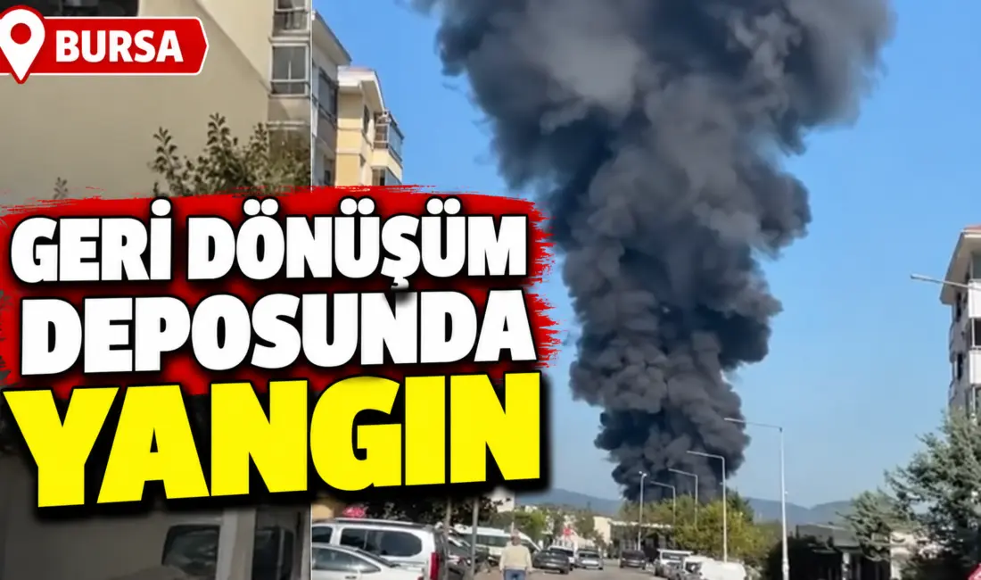 Bursa’nın Yıldırım ilçesinde geri dönüşüm deposunda çıkan yangın ekiplerin müdahalesiyle