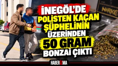 Bursa’nın İnegöl ilçesinde polisten kaçan şüphelinin üzerinde yaklaşık 50 gram