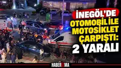 Bursa’nın İnegöl ilçesinde otomobil ile çarpışan motosiklet savrularak park halindeki