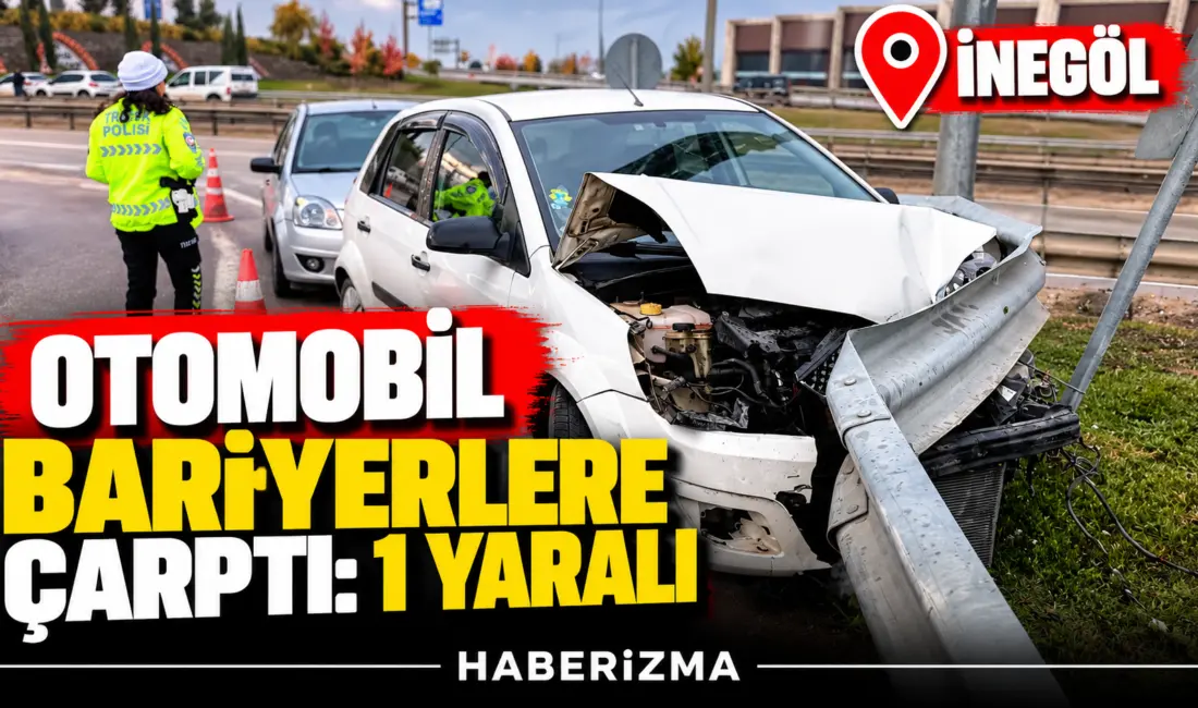 Bursa’nın İnegöl ilçesinde yağış nedeniyle kayganlaşan yolda kontrolden çıkan otomobil